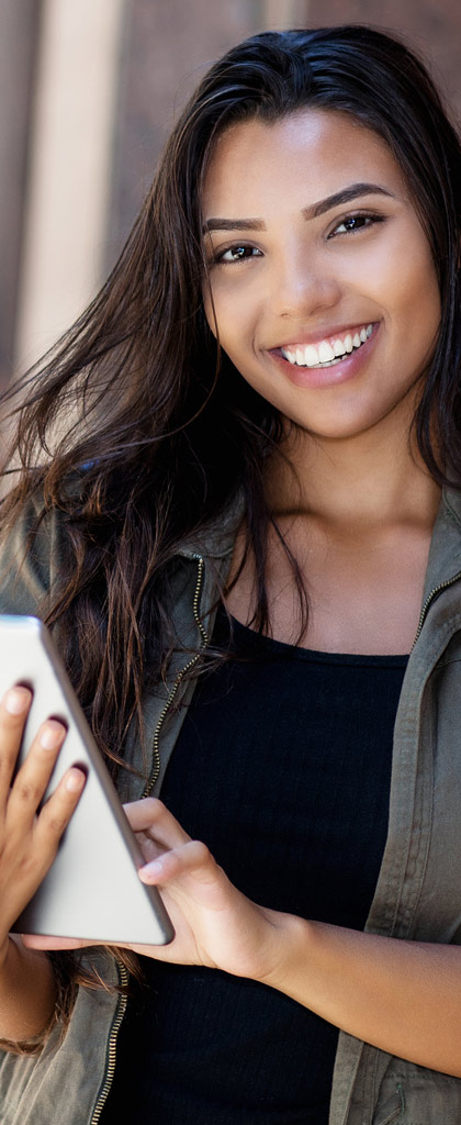 Woman posing with her phone