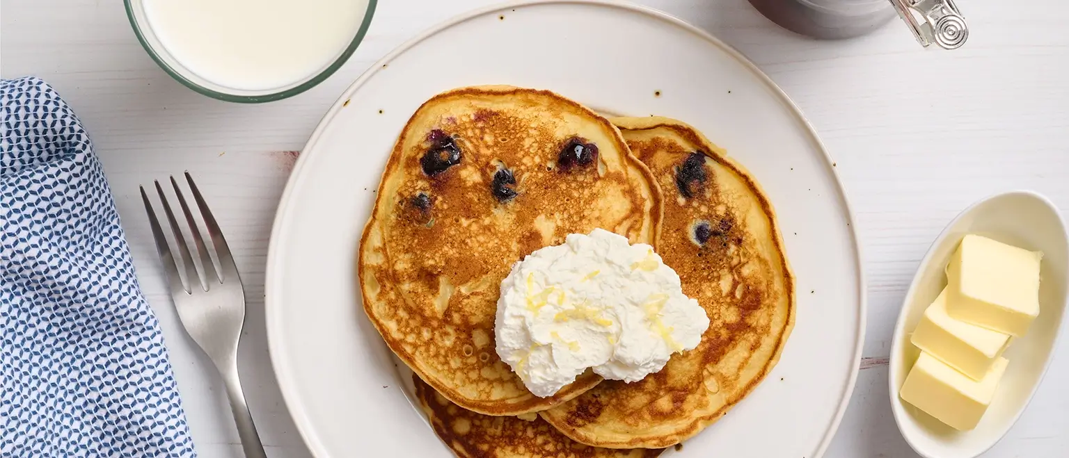 Blueberry Ricotta Pancakes With Lemon Whipped Cream