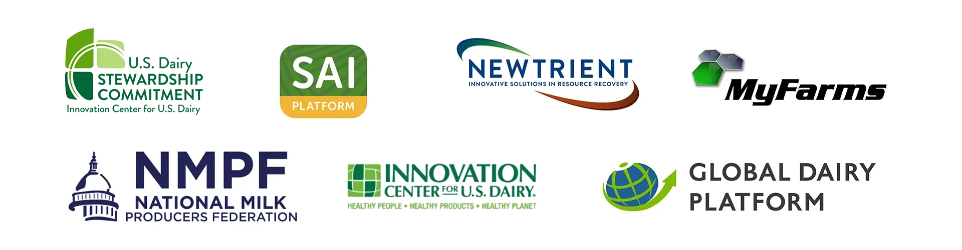 U.S. Dairy Stewardship Commitment, SAI Platform, Newtrient, MyFarms, National Milk Producers Federation, Innovation Center for U.S. Dairy, and Global Dairy Platform are all DFA partners in sustainability.