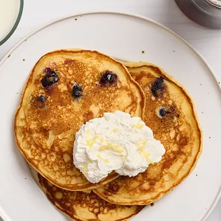 Blueberry Ricotta Pancakes With Lemon Whipped Cream